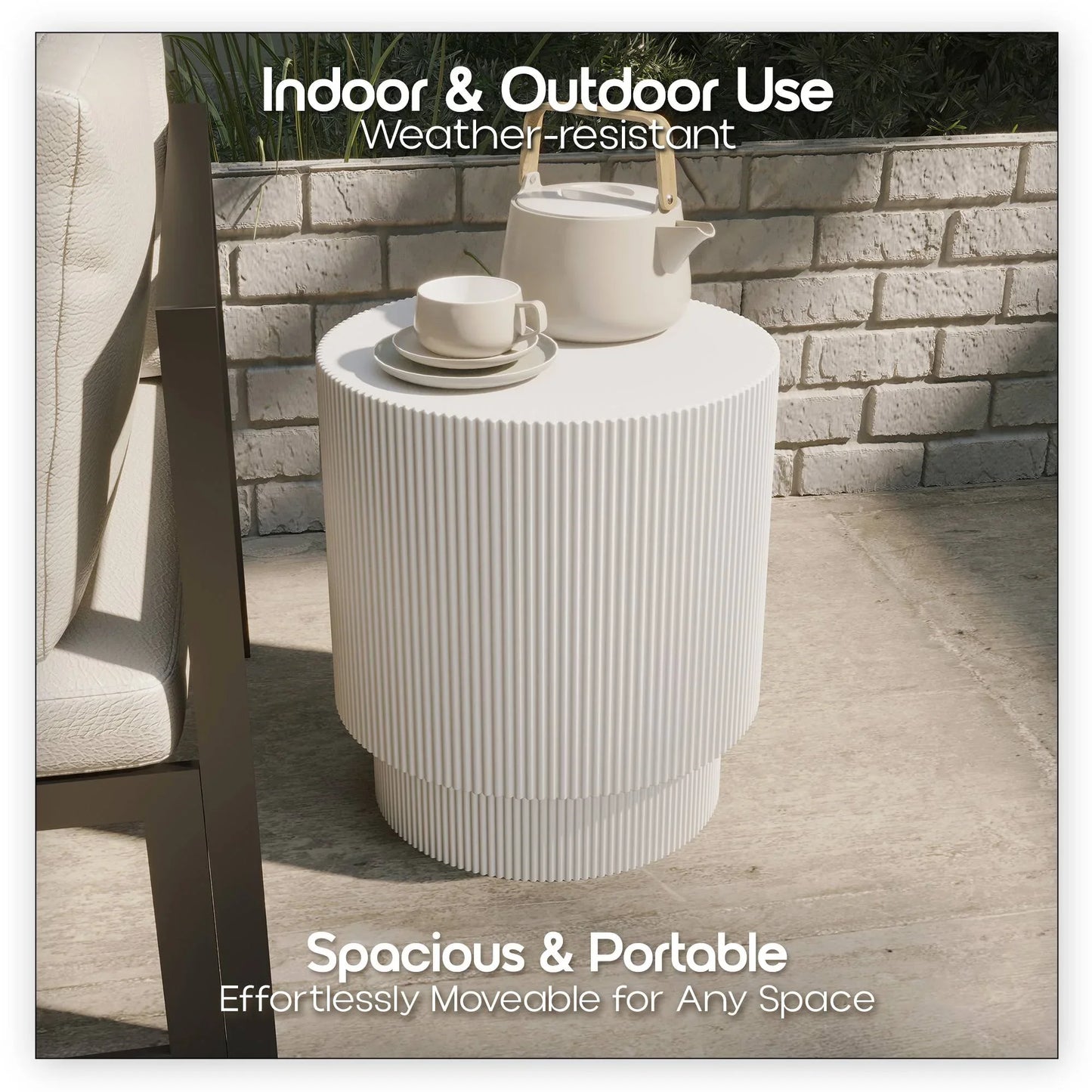 Eden Series Side Table in Fiberstone Round Accent Table for Home, Living Room, Indoor, and Outdoor - Elax Furniture