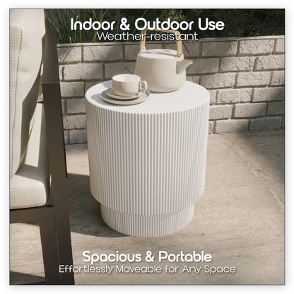 Eden Series Side Table in Fiberstone Round Accent Table for Home, Living Room, Indoor, and Outdoor - Elax Furniture