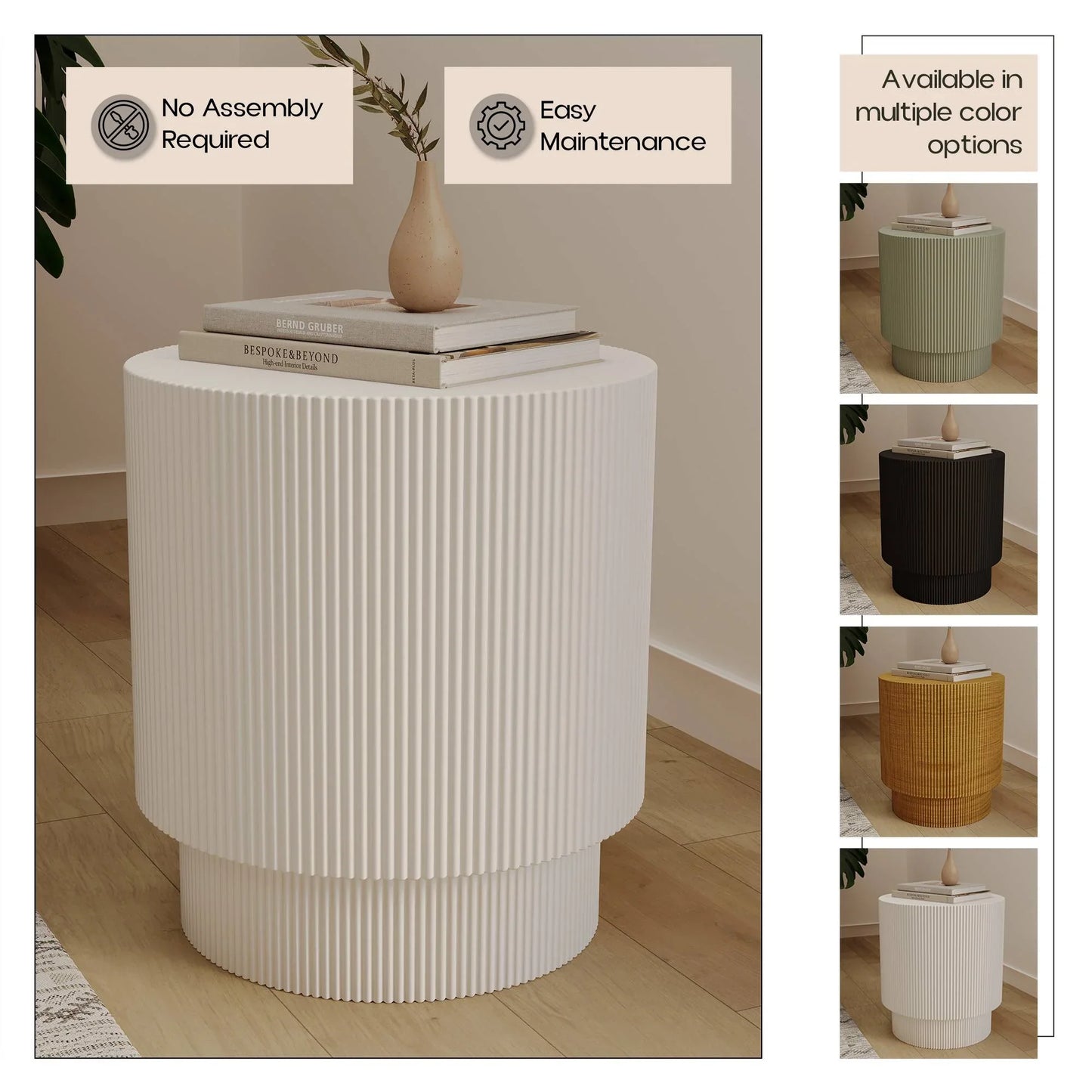 Eden Series Side Table in Fiberstone Round Accent Table for Home, Living Room, Indoor, and Outdoor - Elax Furniture