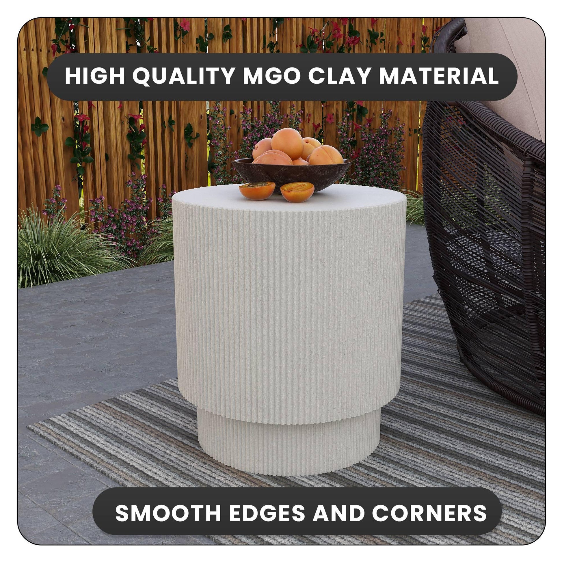 Eden Series Side Table in Fiberstone Round Accent Table for Home, Living Room, Indoor, and Outdoor - Elax Furniture