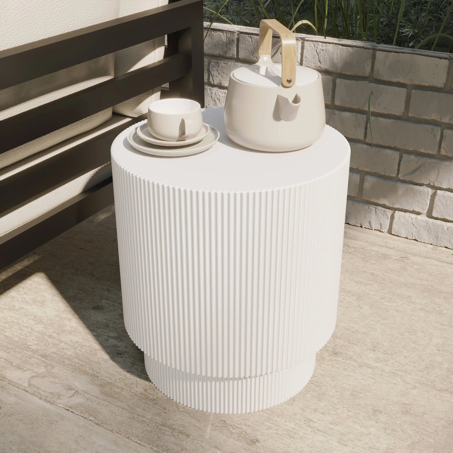 Eden Series Side Table in Fiberstone Round Accent Table for Home, Living Room, Indoor, and Outdoor - Elax Furniture