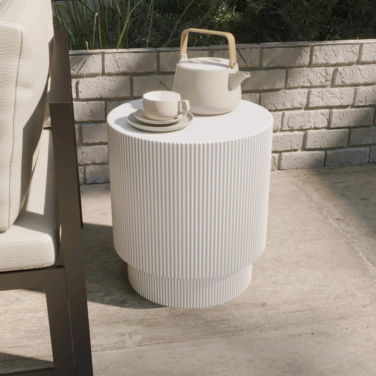 Eden Series Side Table in Fiberstone Round Accent Table for Home, Living Room, Indoor, and Outdoor - Elax Furniture