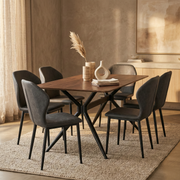 Elega Rectangular Dining Table with Sintered Stone/Glass Rectangular Top and Black Stainless Steel Base