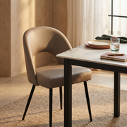 Fest Leather Dining Chairs Curved Open-Back Design with Black Steel Legs