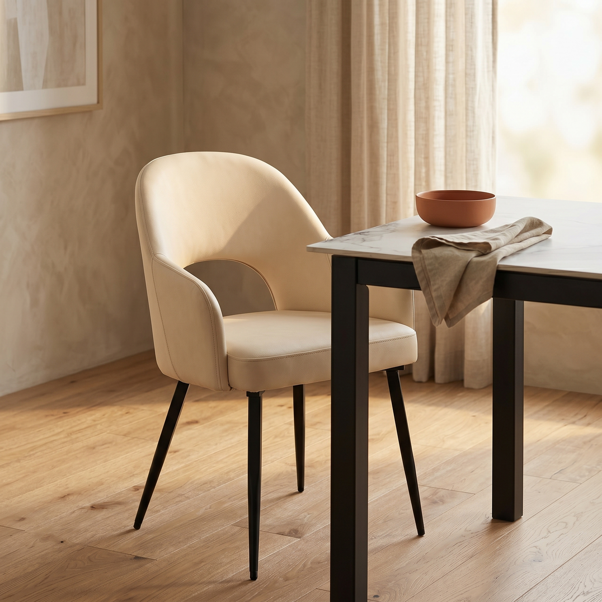 Fest Leather Dining Chairs Curved Open-Back Design with Black Steel Legs