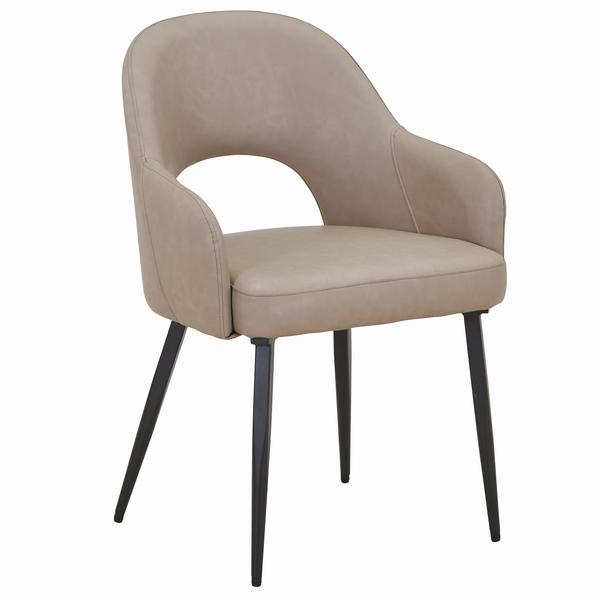 Fest Leather Dining Chairs Curved Open-Back Design with Black Steel Legs