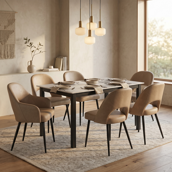 Fest Leather Dining Chairs Curved Open-Back Design with Black Steel Legs