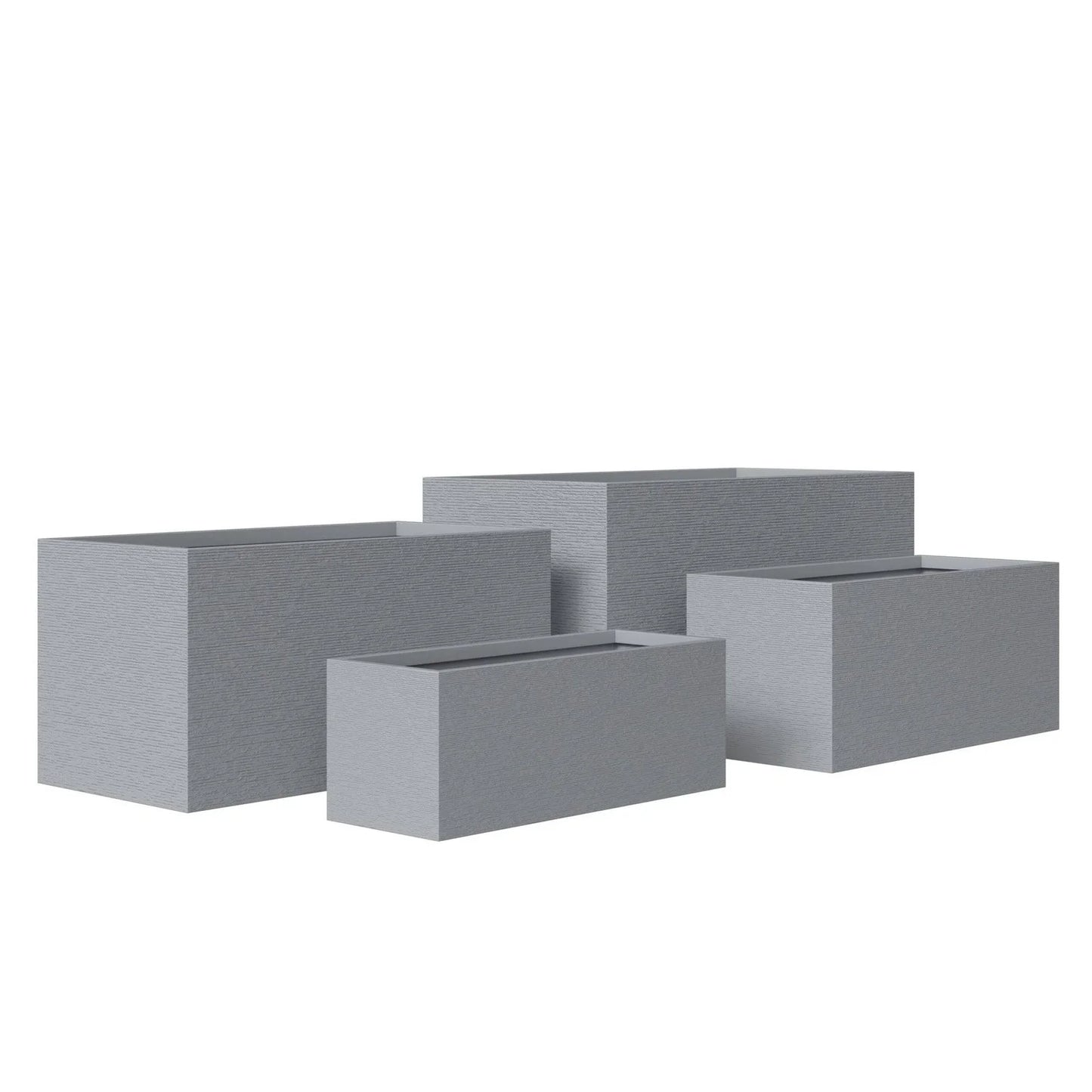 Flora Modern 3-Piece Rectangular Planter Pot Set in Fiberstone and Clay Weather Resistant Design in Grey - Elax Furniture