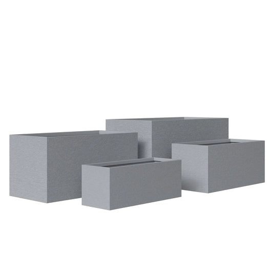 Flora Modern 3-Piece Rectangular Planter Pot Set in Fiberstone and Clay Weather Resistant Design in Grey - Elax Furniture