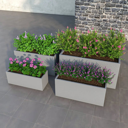 Flora Modern 3-Piece Rectangular Planter Pot Set in Fiberstone and Clay Weather Resistant Design in Grey - Elax Furniture