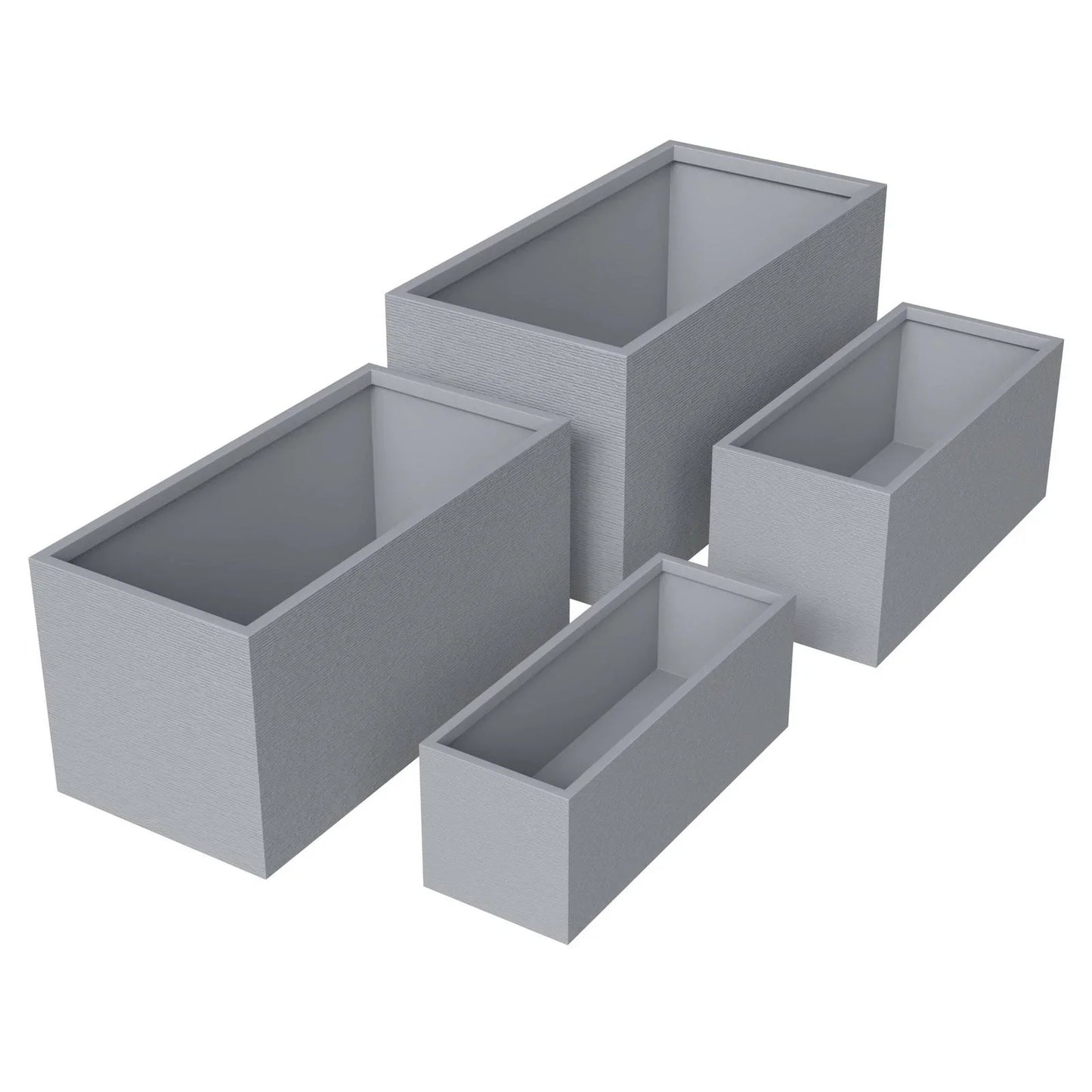 Flora Modern 3-Piece Rectangular Planter Pot Set in Fiberstone and Clay Weather Resistant Design in Grey - Elax Furniture