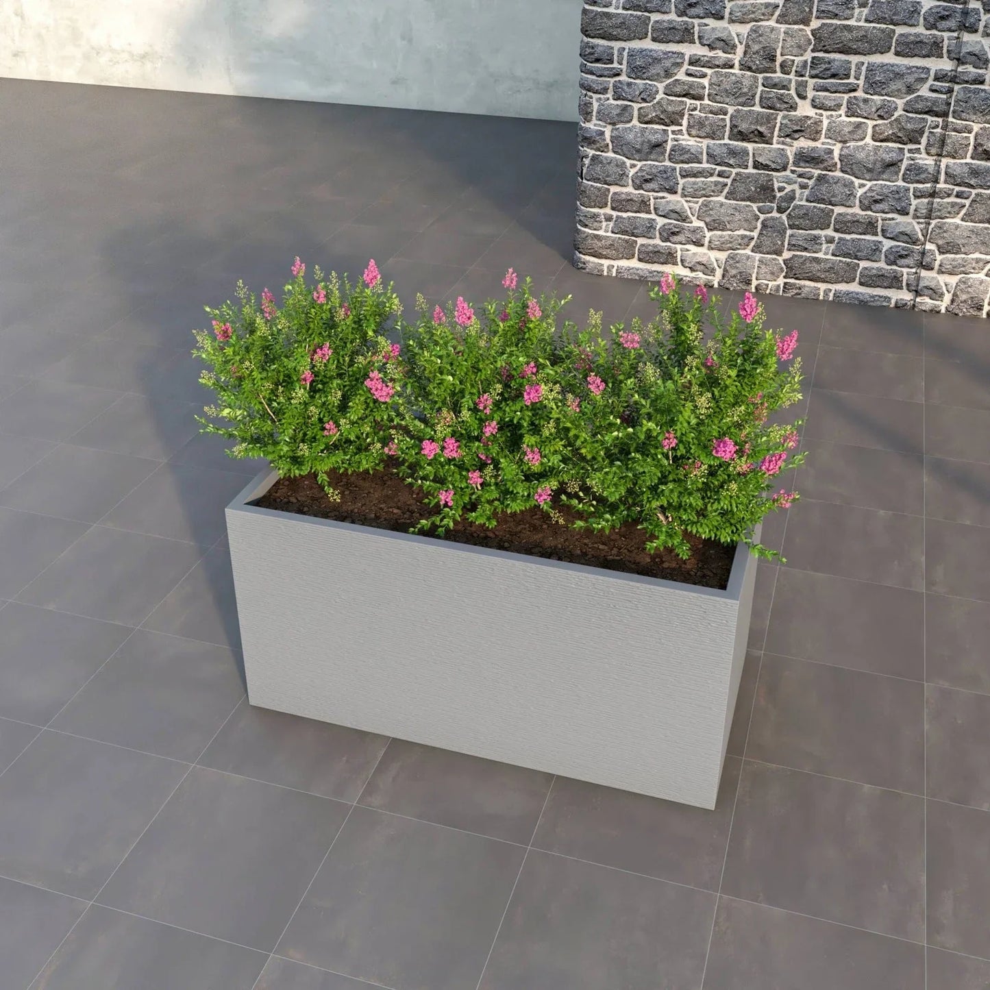 Flora Modern Rectangular Planter Pot in Fiberstone and Clay Weather Resistant Design in Grey - Elax Furniture