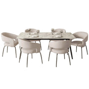 Zayle 7-Piece Dining Set with Rectangular Sintered Stone Dining Table and 6 Velvet Dining Chairs with Iron Base - Elax Furniture