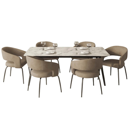 Zayle 7-Piece Dining Set with Rectangular Sintered Stone Dining Table and 6 Velvet Dining Chairs with Iron Base - Elax Furniture