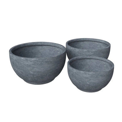 Grove Modern 3-Piece Round Planter Set in Fiberstone Weather Resistant Design - Elax Furniture