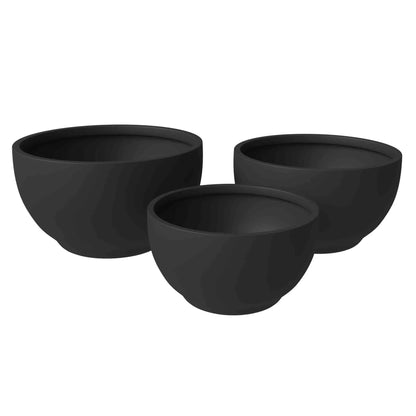 Grove Modern 3-Piece Round Planter Set in Fiberstone Weather Resistant Design - Elax Furniture