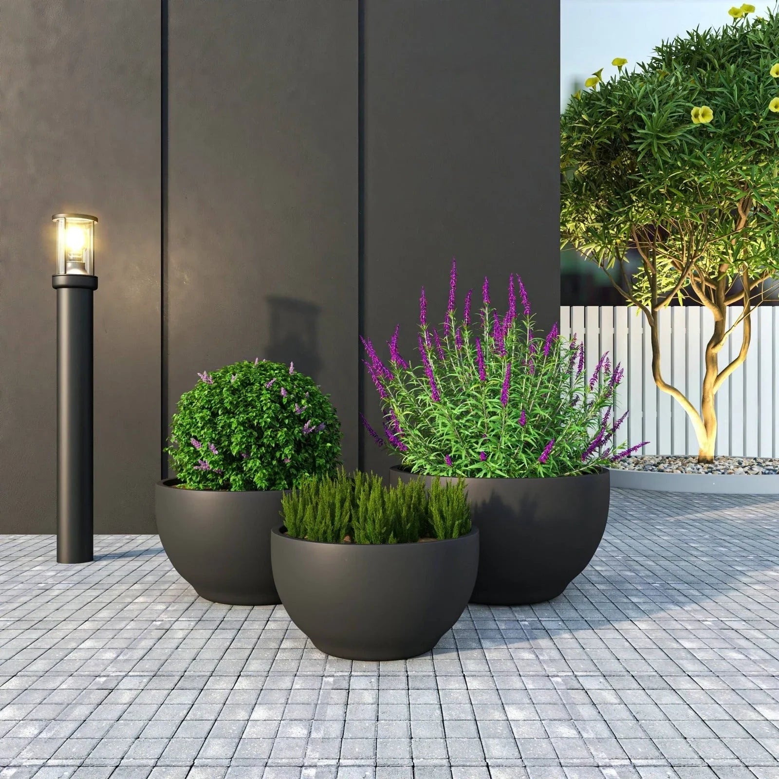 Grove Modern 3-Piece Round Planter Set in Fiberstone Weather Resistant Design - Elax Furniture