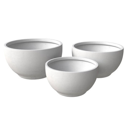Grove Modern 3-Piece Round Planter Set in Fiberstone Weather Resistant Design - Elax Furniture