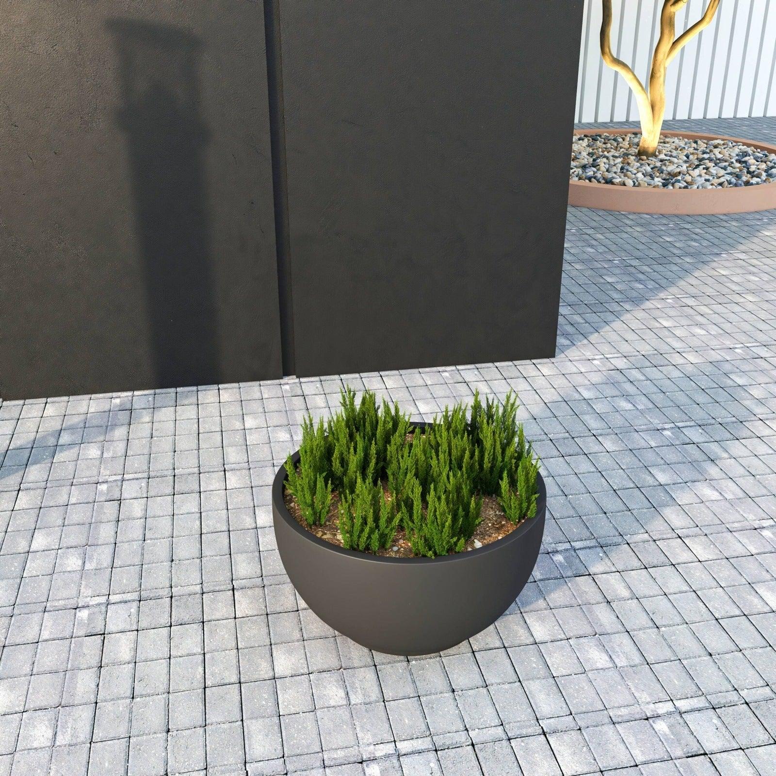 Grove Modern Fiberstone Round Planter Weather Resistant Design Plant Pot - Elax Furniture