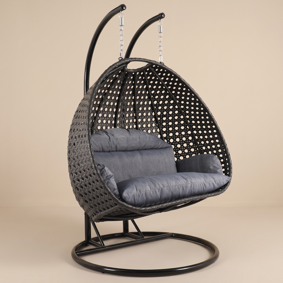 Modern Charcoal Wicker Hanging Double Seater Egg Swing Chair