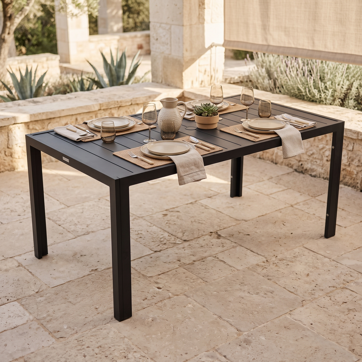 Chelsea Mid-Century Modern 63" & 87" Rectangular Outdoor Dining Table, Black Aluminum