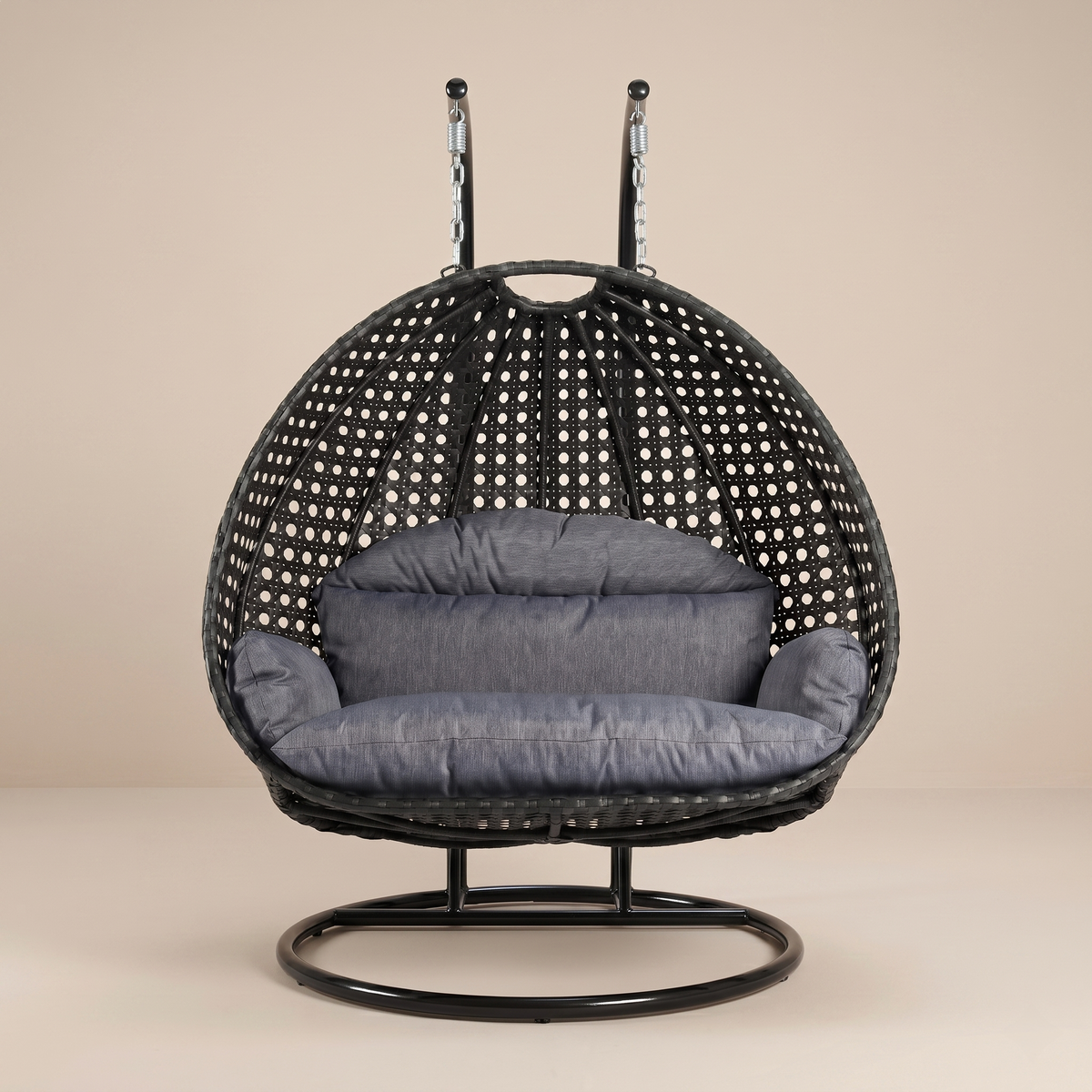 Modern Charcoal Wicker Hanging Double Seater Egg Swing Chair