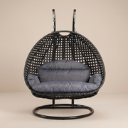 Modern Charcoal Wicker Hanging Double Seater Egg Swing Chair
