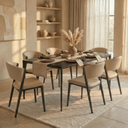 Aspen Dining Chairs Upholstered in Leather with Black Metal Legs