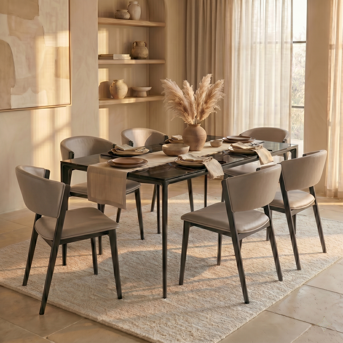 Aspen Dining Chairs Upholstered in Leather with Black Metal Legs