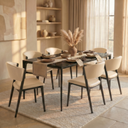 Aspen Dining Chairs Upholstered in Leather with Black Metal Legs