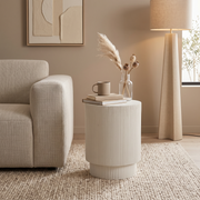 Eden Series Side Table in Fiberstone Round Accent Table for Home, Living Room, Indoor, and Outdoor