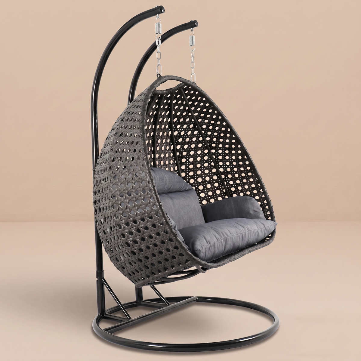 Modern Charcoal Wicker Hanging Double Seater Egg Swing Chair
