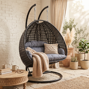 Modern Charcoal Wicker Hanging Double Seater Egg Swing Chair