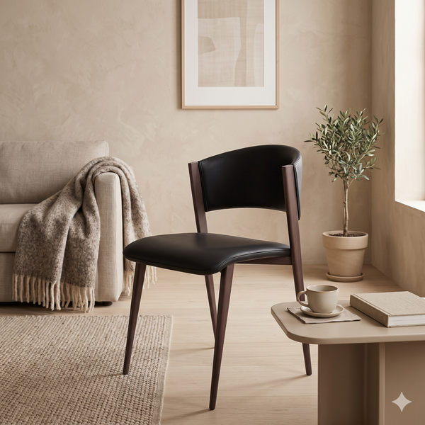 Aspen Dining Chairs Upholstered in Leather Kitchen Room Chairs with Black Metal Legs