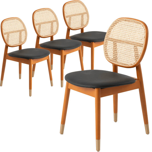 Holbeck Modern Dining Chair with Upholstered Leather Seat and Beech Wood Legs Set of 4 - Elax Furniture