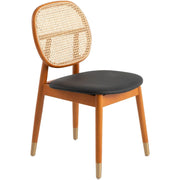 Holbeck Wicker Dining Chair with Upholstered Leather Seat and Beech Wood Legs - Elax Furniture