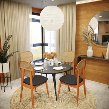 Holbeck Wicker Dining Chair with Upholstered Leather Seat and Beech Wood Legs - Elax Furniture