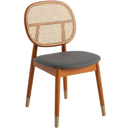 Holbeck Wicker Dining Chair with Upholstered Leather Seat and Beech Wood Legs - Elax Furniture
