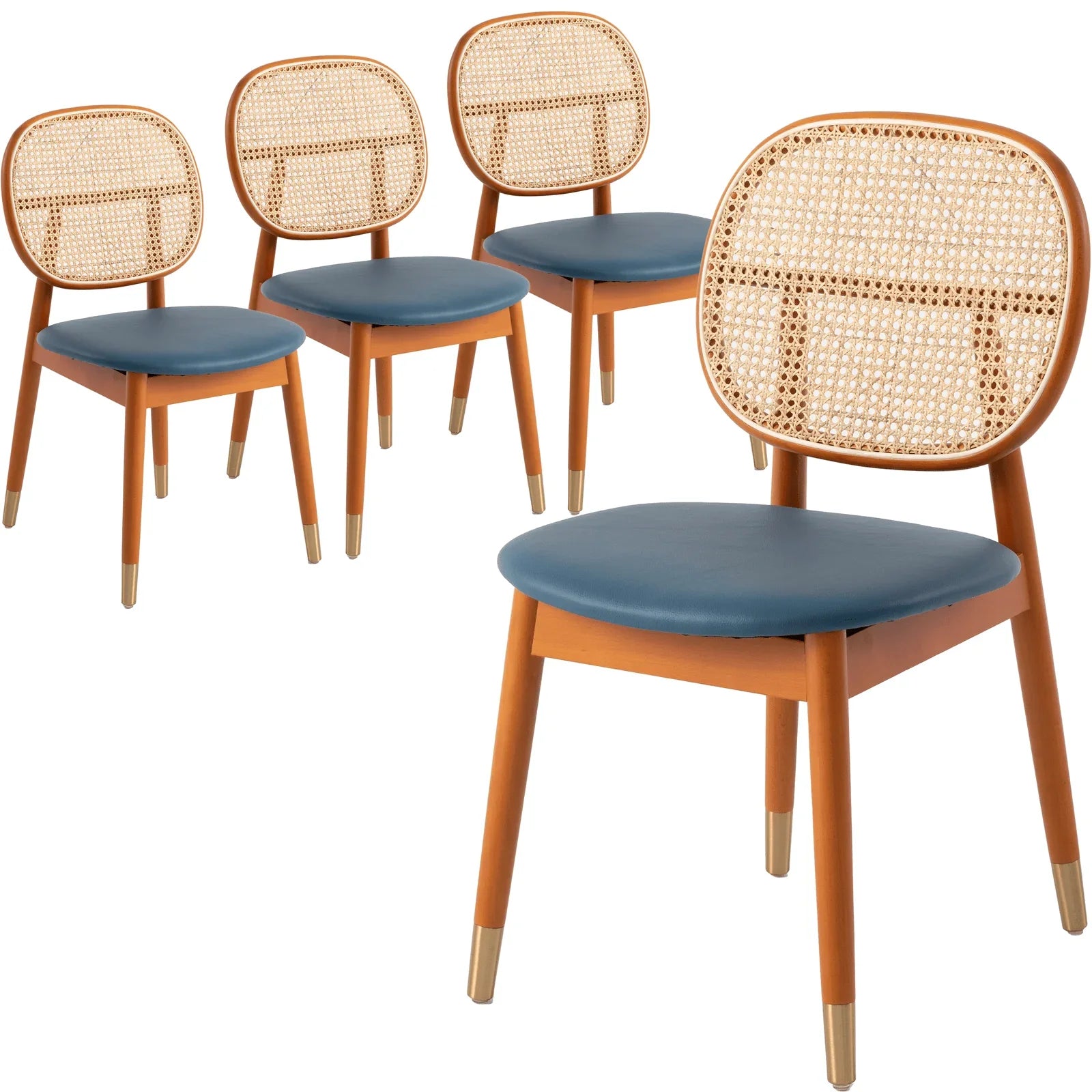 Holbeck Modern Dining Chair with Upholstered Leather Seat and Beech Wood Legs Set of 4 - Elax Furniture