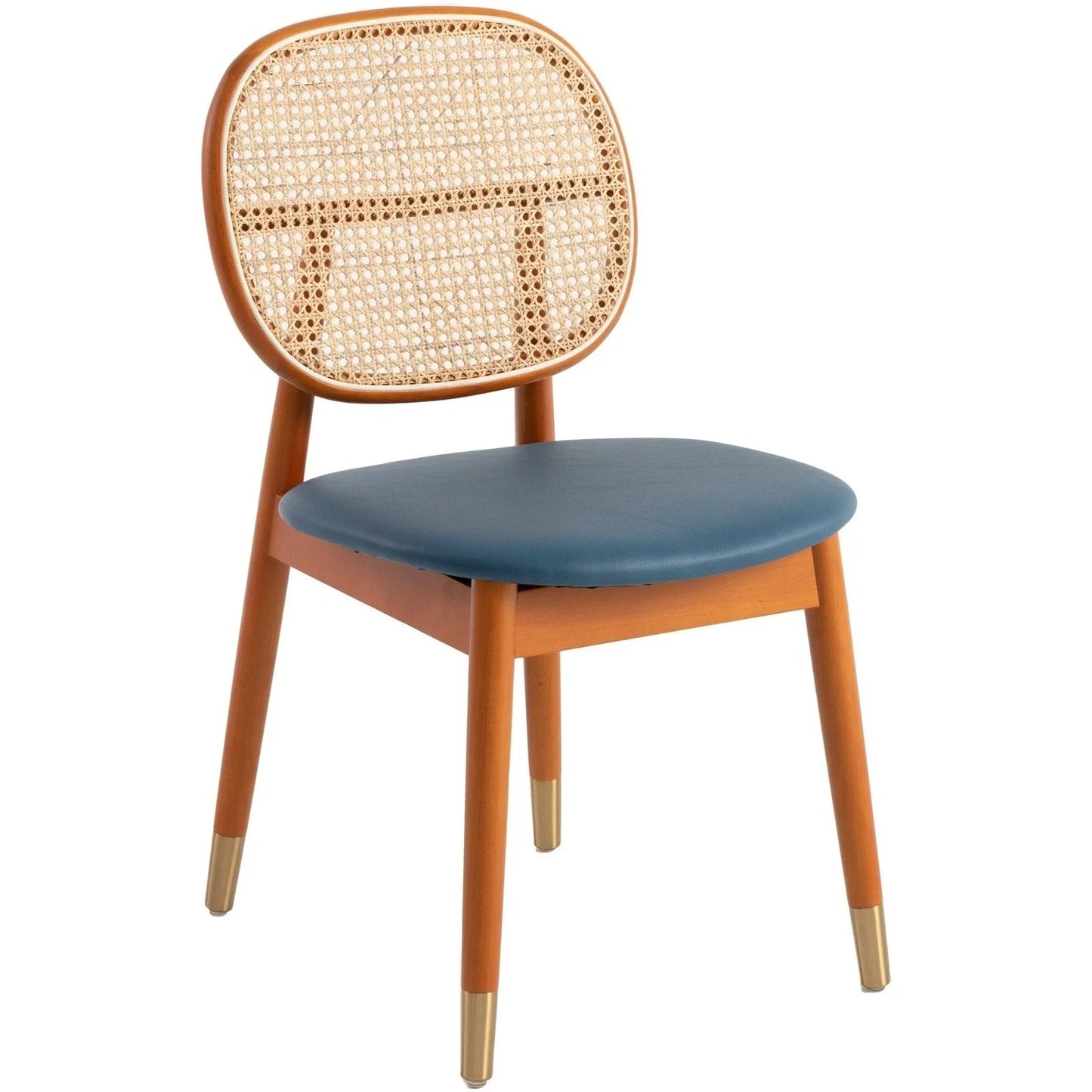 Holbeck Wicker Dining Chair with Upholstered Leather Seat and Beech Wood Legs - Elax Furniture