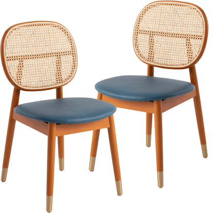 Holbeck Modern Dining Chair with Upholstered Leather Seat and Beech Wood Legs Set of 2 - Elax Furniture