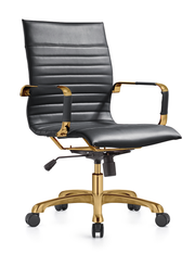 Harris Mid-Back Leather Adjustable Office Conference Chair with Armrests Gold Black Office Chair Leisuremod