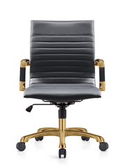 Harris Mid-Back Leather Adjustable Office Conference Chair with Armrests Gold Black Office Chair Leisuremod