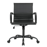 Harris Mid-Back Leather Adjustable Office Conference Chair with Armrests Black Black Office Chair Leisuremod