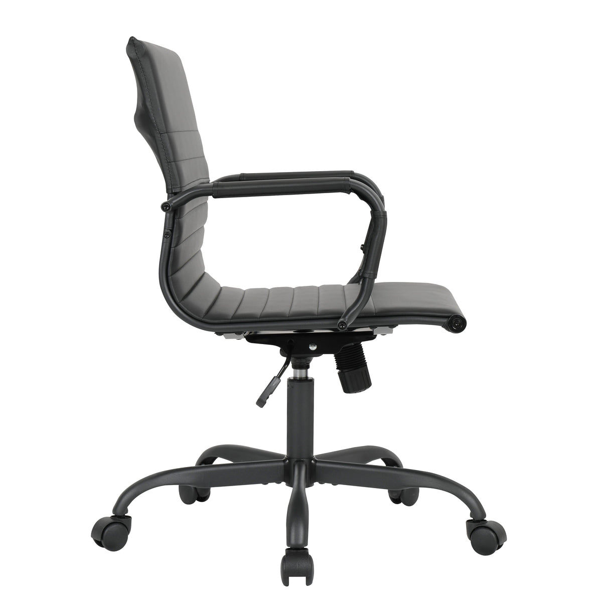 Harris Mid-Back Leather Adjustable Office Conference Chair with Armrests Black Black Office Chair Leisuremod