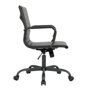 Harris Mid-Back Leather Adjustable Office Conference Chair with Armrests Black Black Office Chair Leisuremod