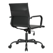 Harris Mid-Back Leather Adjustable Office Conference Chair with Armrests Black Black Office Chair Leisuremod
