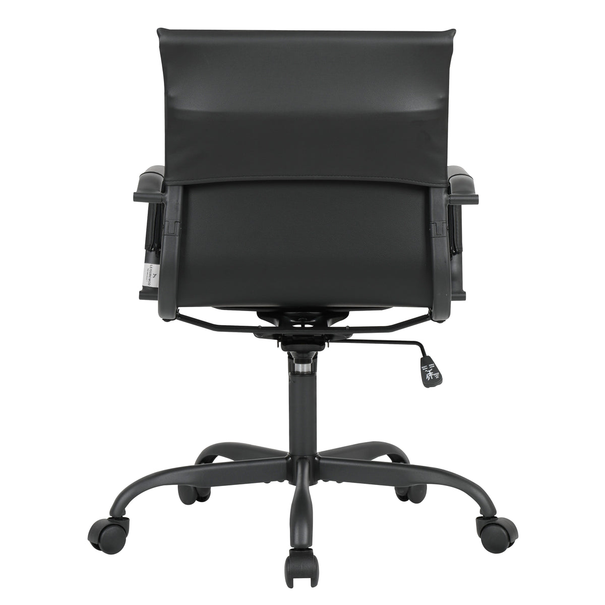 Harris Mid-Back Leather Adjustable Office Conference Chair with Armrests Black Black Office Chair Leisuremod