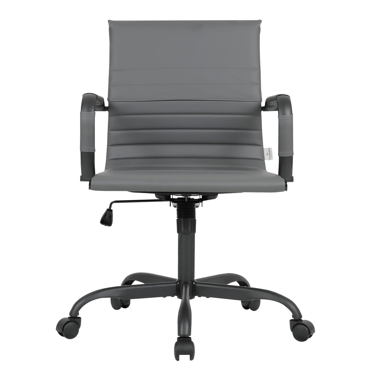 Harris Mid-Back Leather Adjustable Office Conference Chair with Armrests Black Grey Office Chair Leisuremod