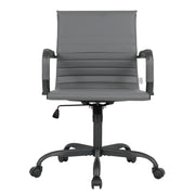 Harris Mid-Back Leather Adjustable Office Conference Chair with Armrests Black Grey Office Chair Leisuremod